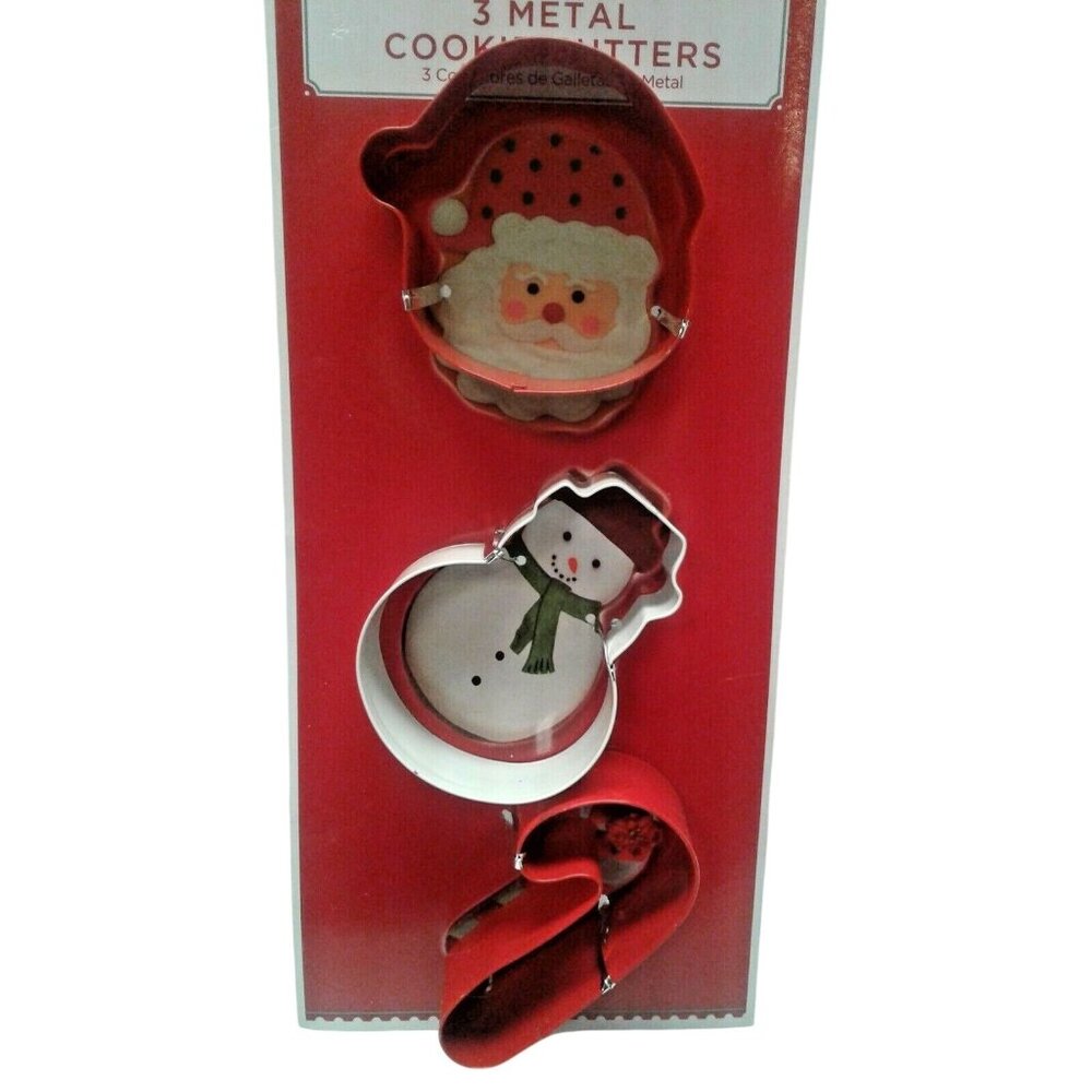 Christmas 3-Piece Holiday Metal Cookie Cutter Set Santa Snowman Candy Cane NEW